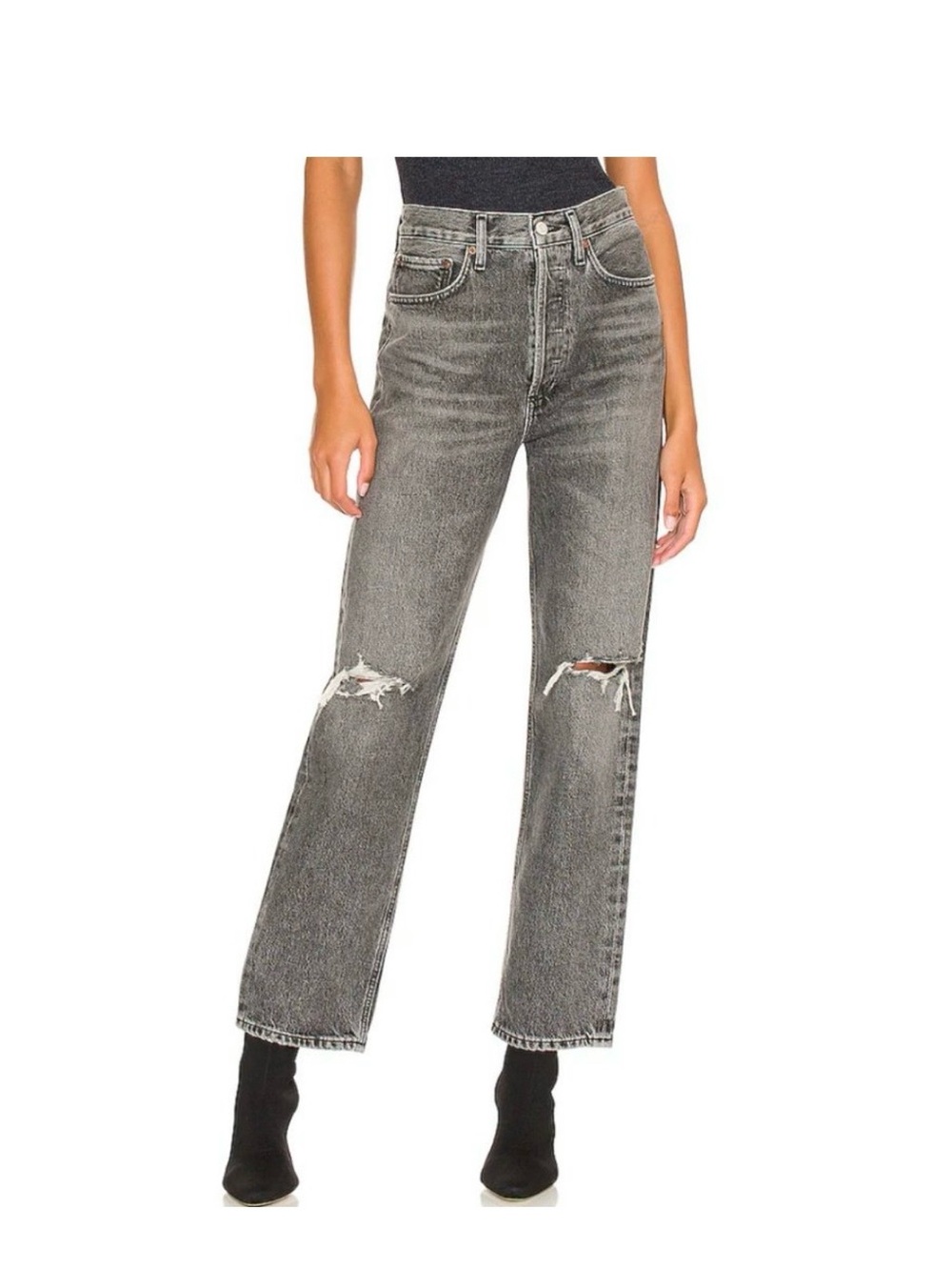 Agolde Straight Leg Distressed Jeans - Gray Wash